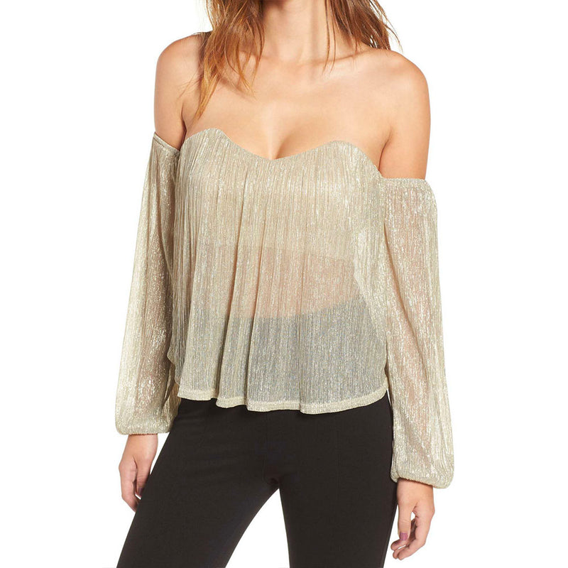 Final Sale - 4SI3NNA - Shimmer and Shine Off the Shoulder Top in Metallic Gold