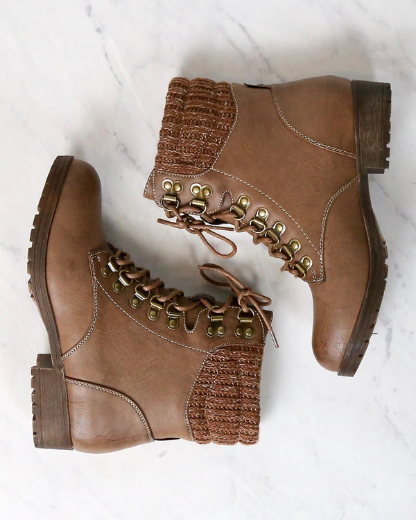Final Sale - Sierra Falls Sweater Combat Boots in Taupe