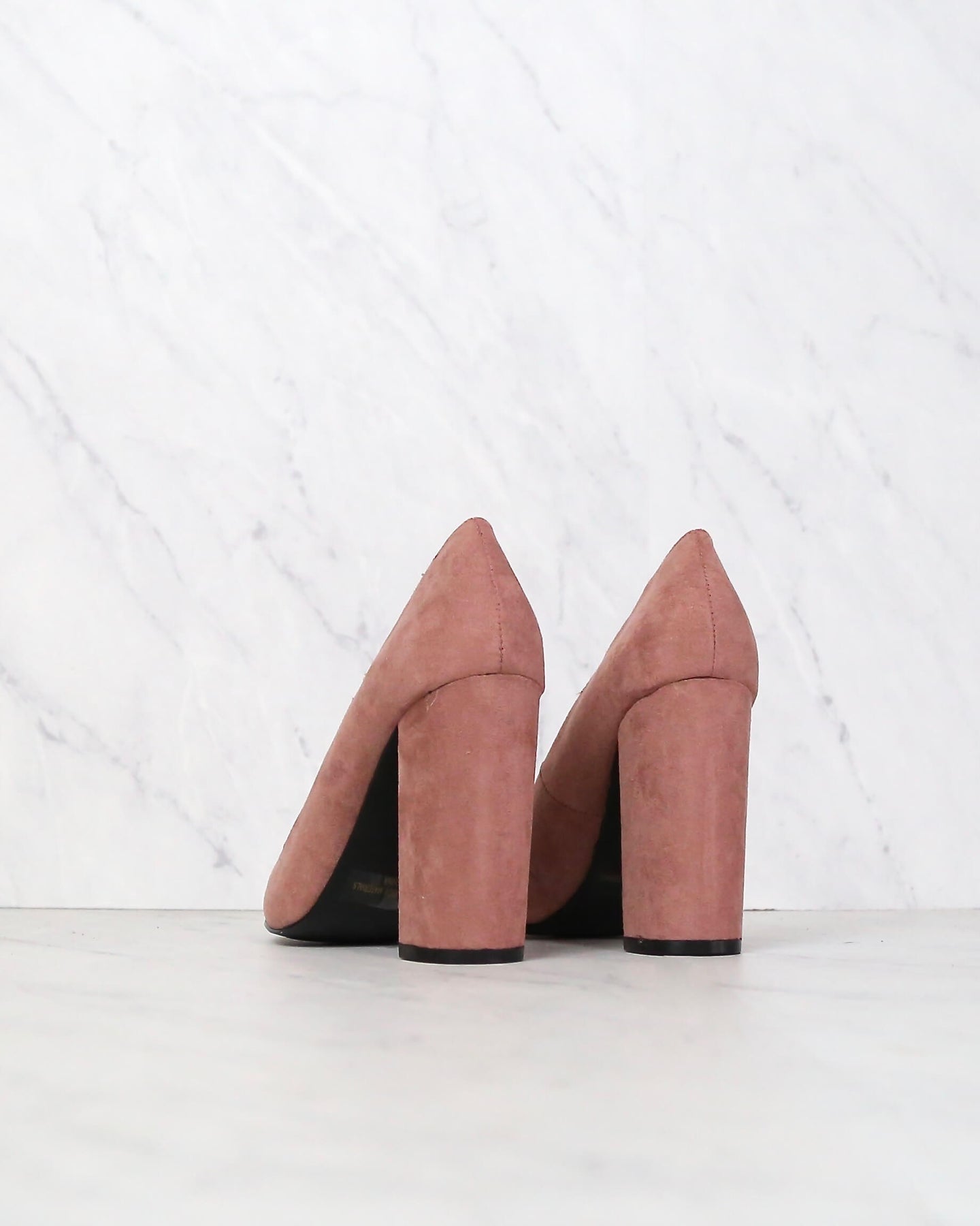 Vegan Suede Chunky Heeled Pointed Toe Pumps in Mauve Shop Hearts