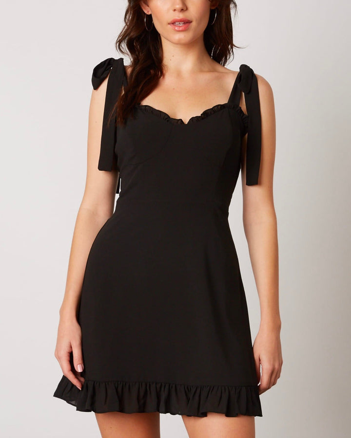 Cotton Candy LA - Smocked Chiffon Bustier Inspired Dress with Self-Tie Straps in Black