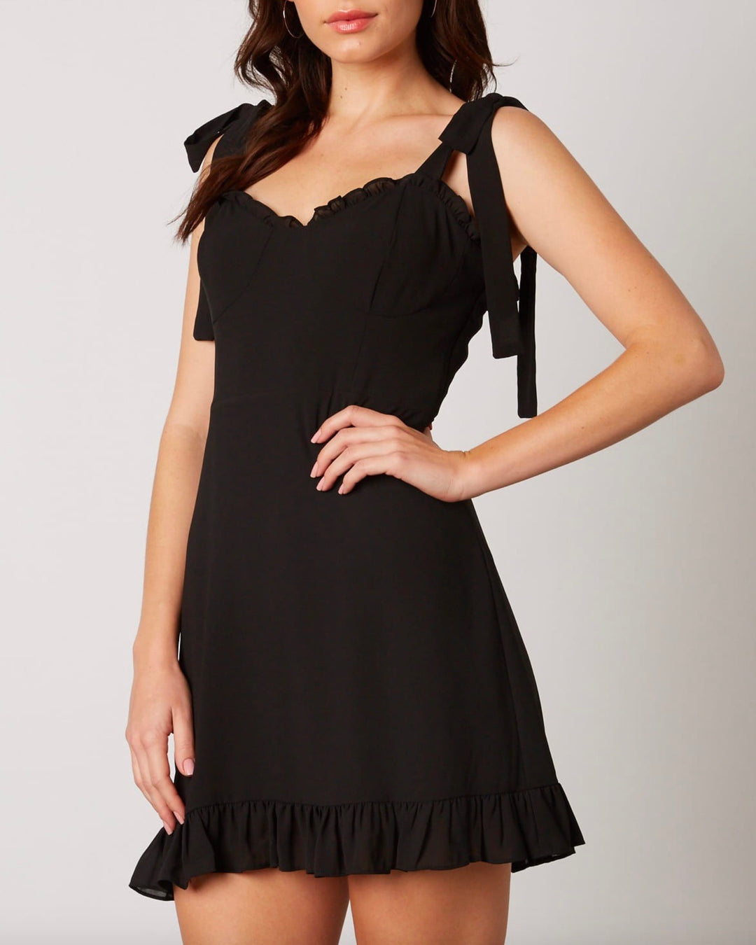 Cotton Candy LA - Smocked Chiffon Bustier Inspired Dress with Self-Tie Straps in Black