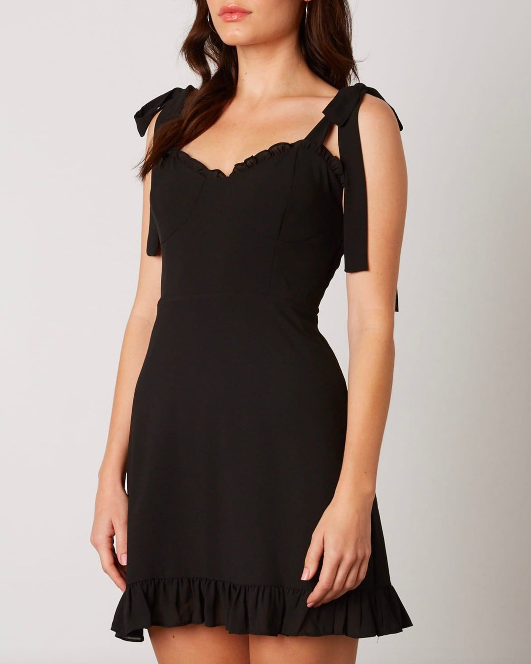 Cotton Candy LA - Smocked Chiffon Bustier Inspired Dress with Self-Tie Straps in Black