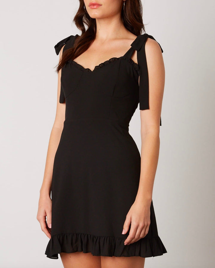 Cotton Candy LA - Smocked Chiffon Bustier Inspired Dress with Self-Tie Straps in Black
