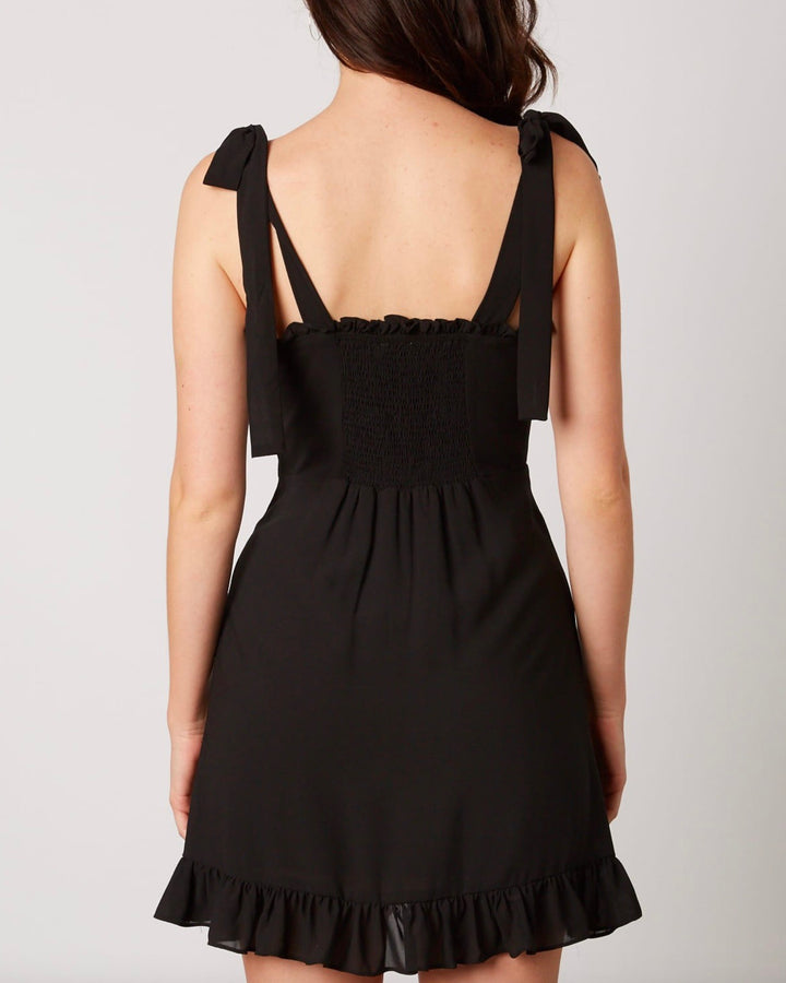 Cotton Candy LA - Smocked Chiffon Bustier Inspired Dress with Self-Tie Straps in Black