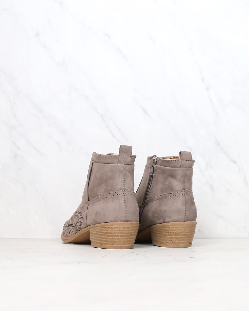 Embroidered Desert Ankle Booties in Taupe