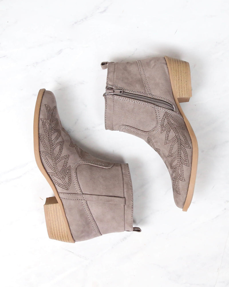 Embroidered Desert Ankle Booties in Taupe