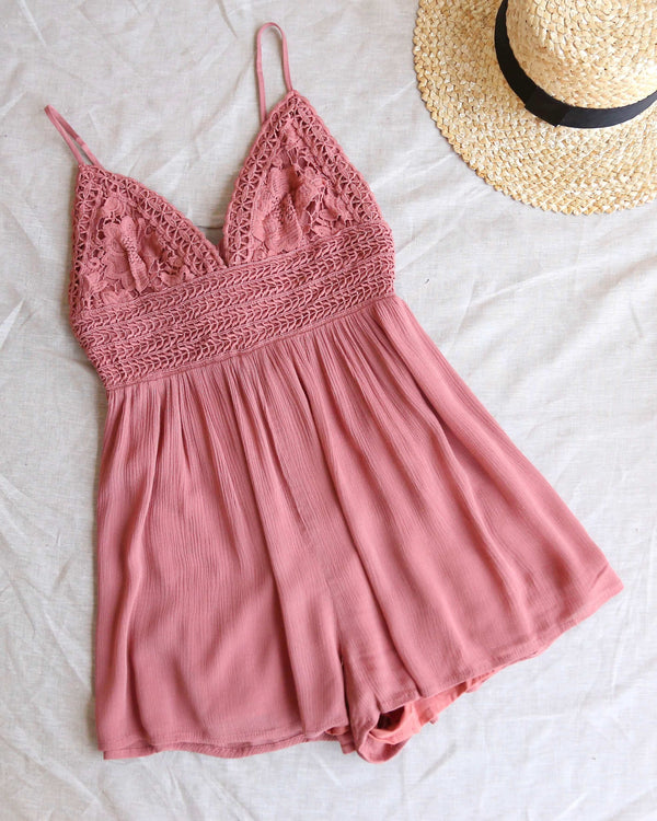 Solid Lace Inset Romper in Light Mauve