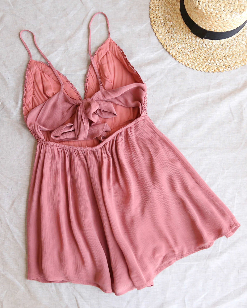 Solid Lace Inset Romper in Light Mauve