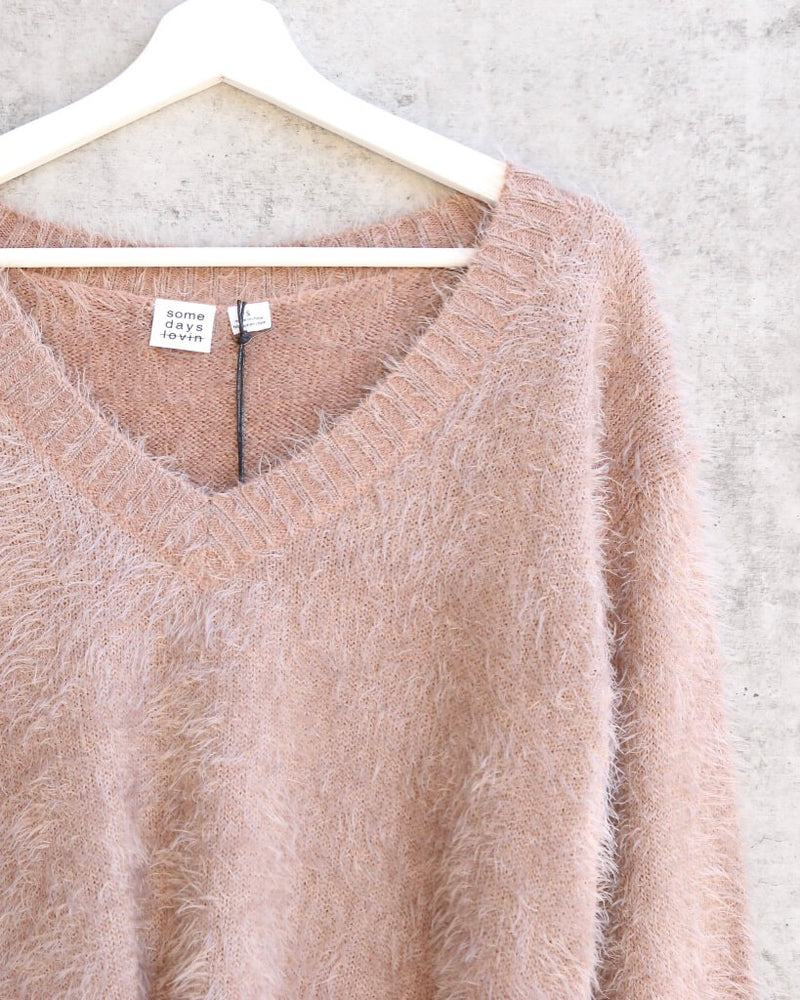 Final Sale - Somedays Lovin - Colours of Dawn Eyelash Fuzzy Jumper Sweater in Taupe