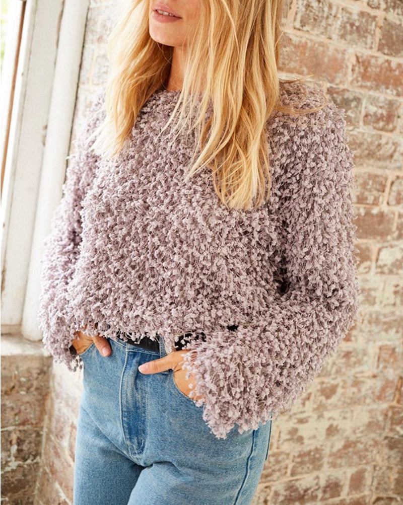 Final Sale - Somedays Lovin - Glorious Shaggy Cropped Sweater Top in Dove Grey