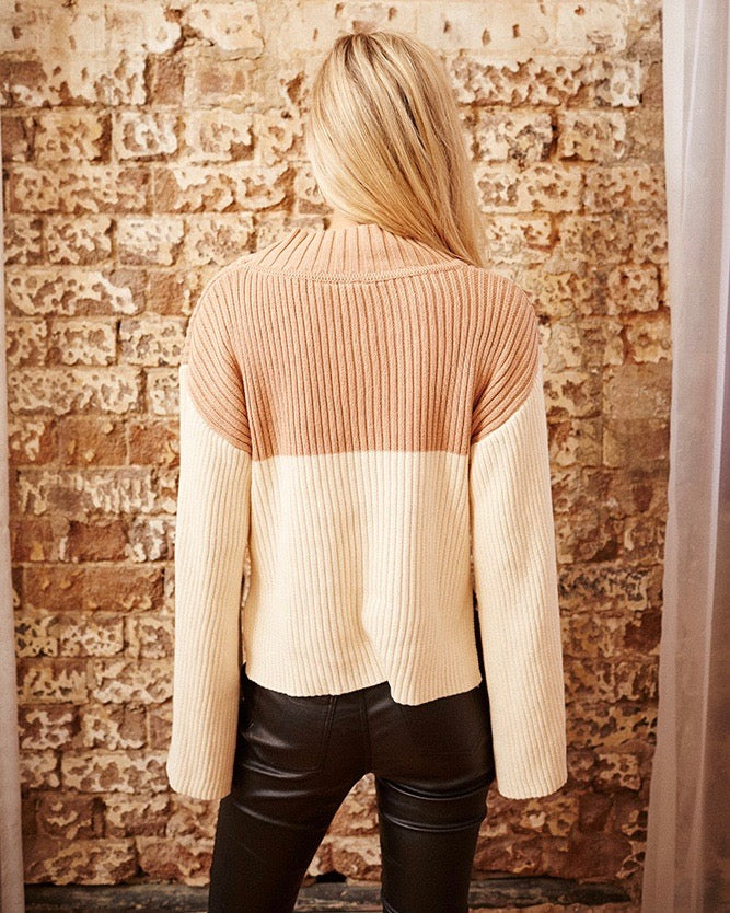 Final Sale - Somedays Lovin - Like a Melody Jumper Ribbed Bell Sleeve Sweater in Cream/Dusty Pink