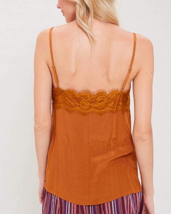 Spaghetti Strap Lace Detailed Camisole in Gold