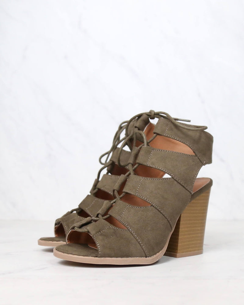 Summer Nights Cut Out Laced Up Block Heel Sandals in More Colors