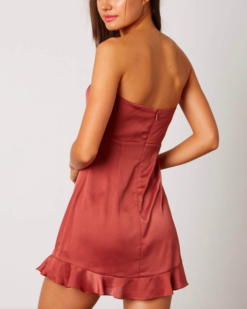 FINAL SALE - Cotton Candy LA - Sweetheart Strapless Satin Mini Dress with Ruffle Trim in Rose