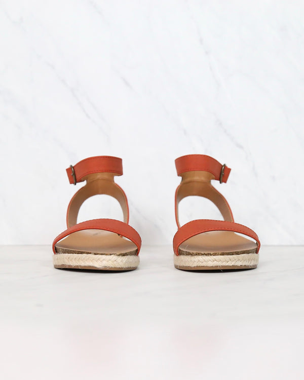 Single Band Platform Espadrille Sandals With Ankle Straps in Burnt Orange