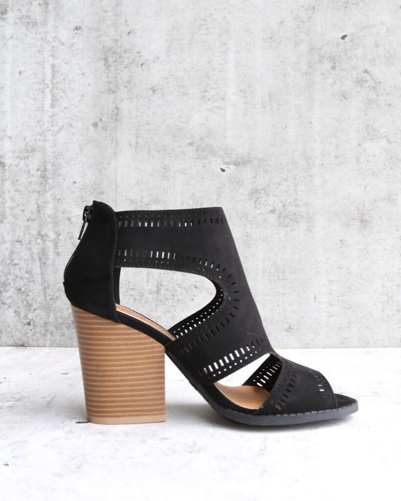 Talk Around Town Perforated Booties in Black