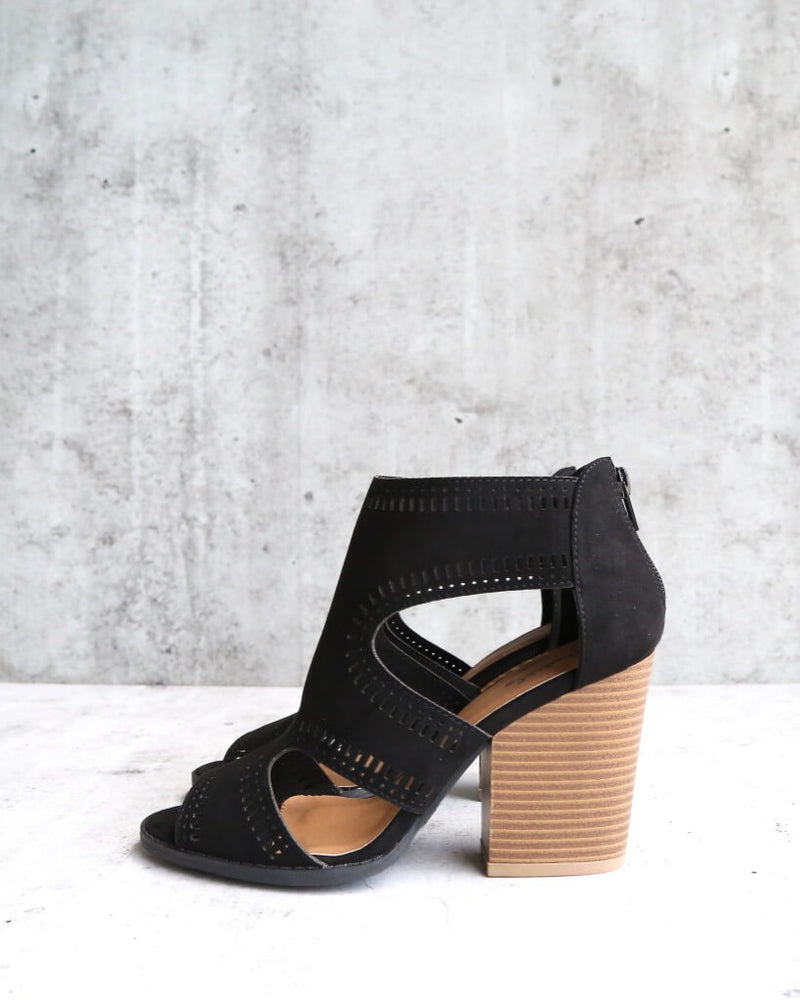 Talk Around Town Perforated Booties in Black