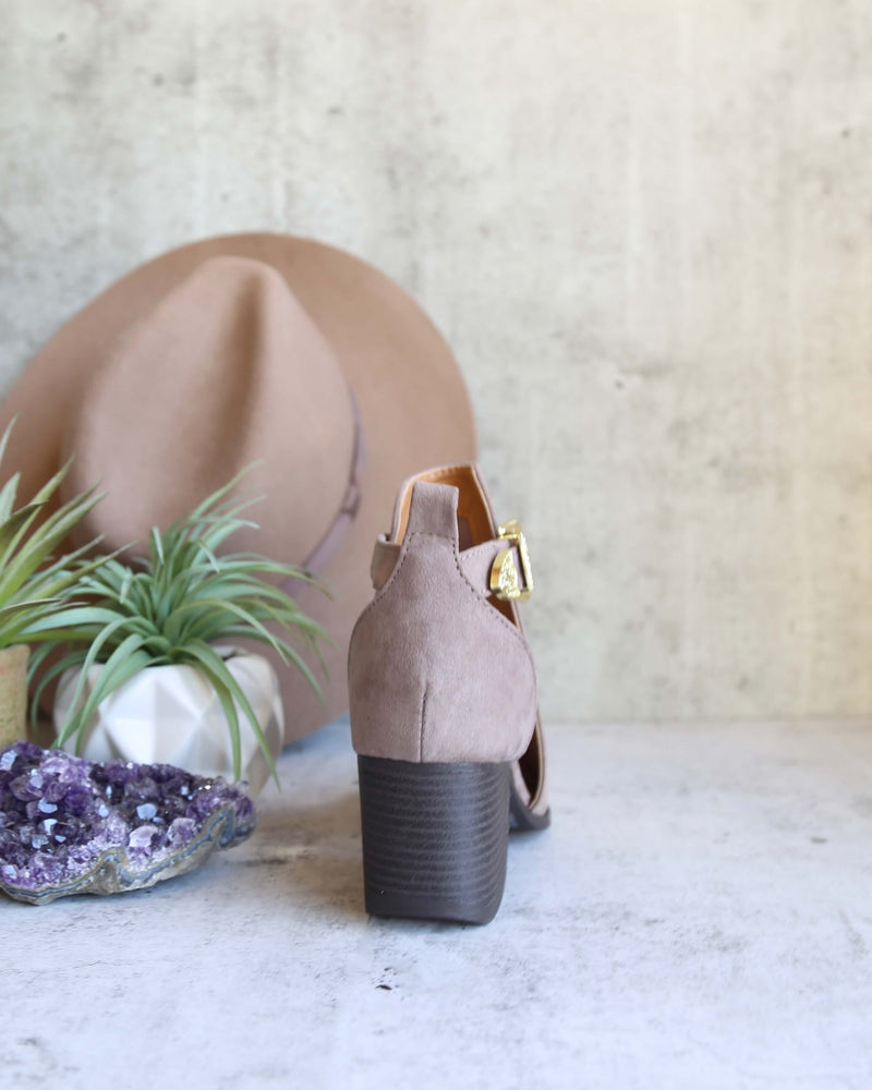Final Sale - Peep Toe Ankle Booties in Taupe