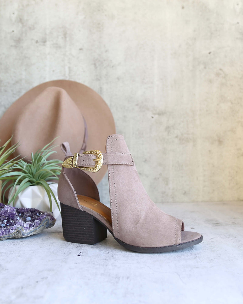 Final Sale - Peep Toe Ankle Booties in Taupe
