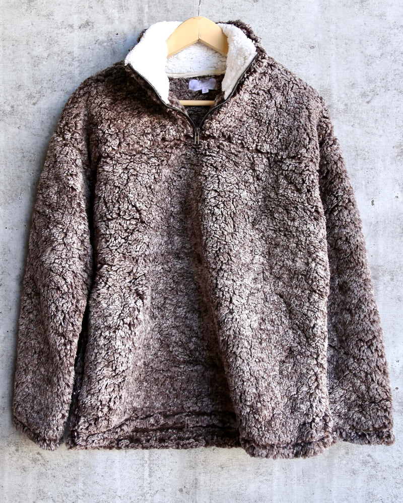 Two Tone Sherpa Half-Zip Pullover - Brown