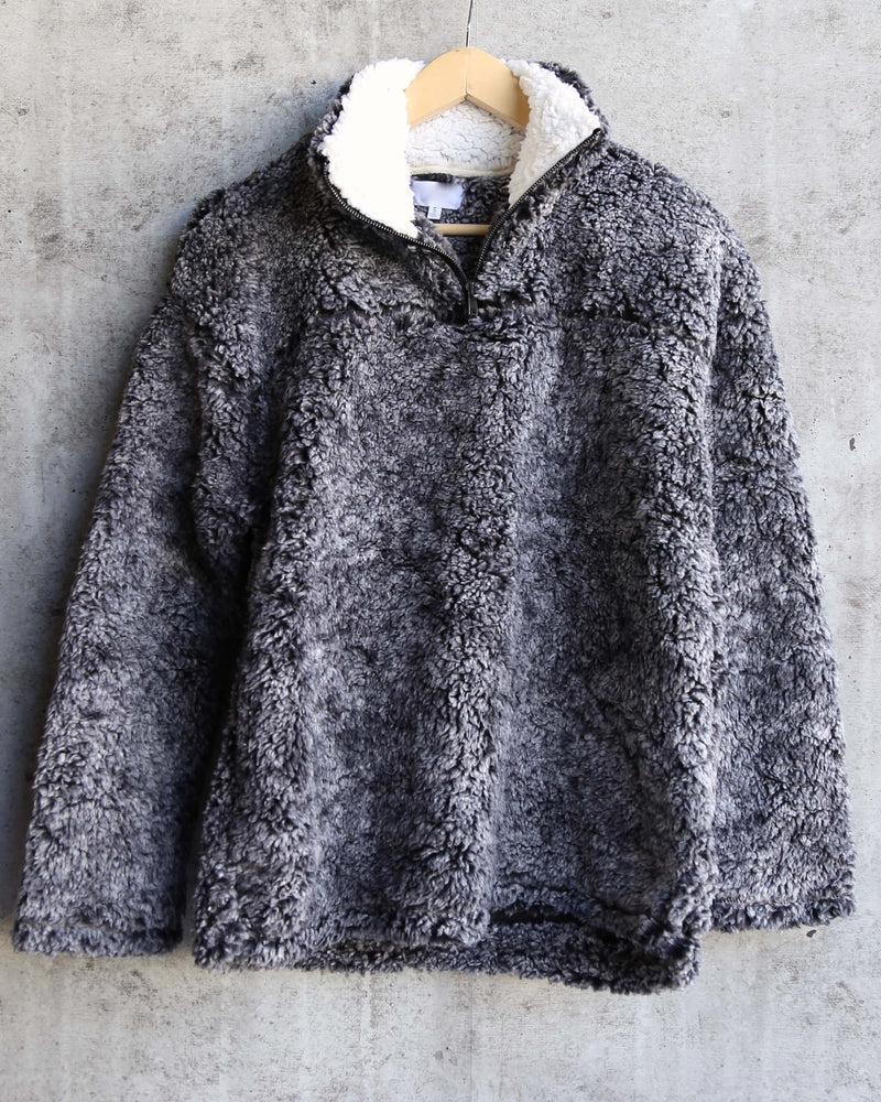 Final Sale - Two Tone Sherpa Half-Zip Pullover - Charcoal