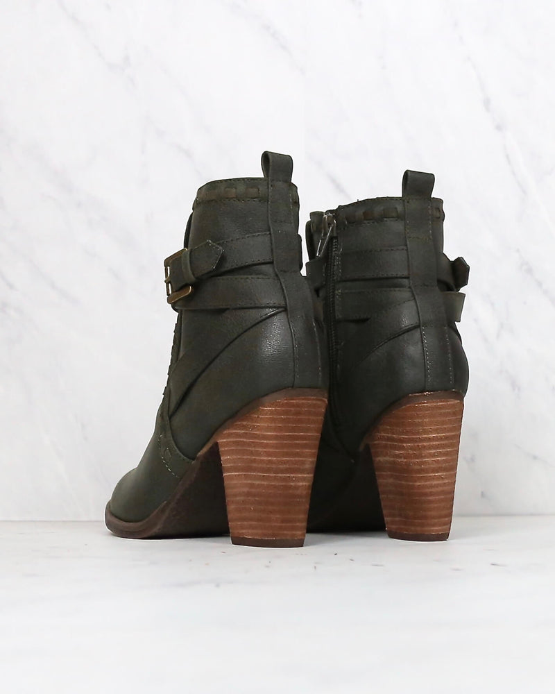 Not Rated - Violeta Strappy Ankle Bootie in Dark Green