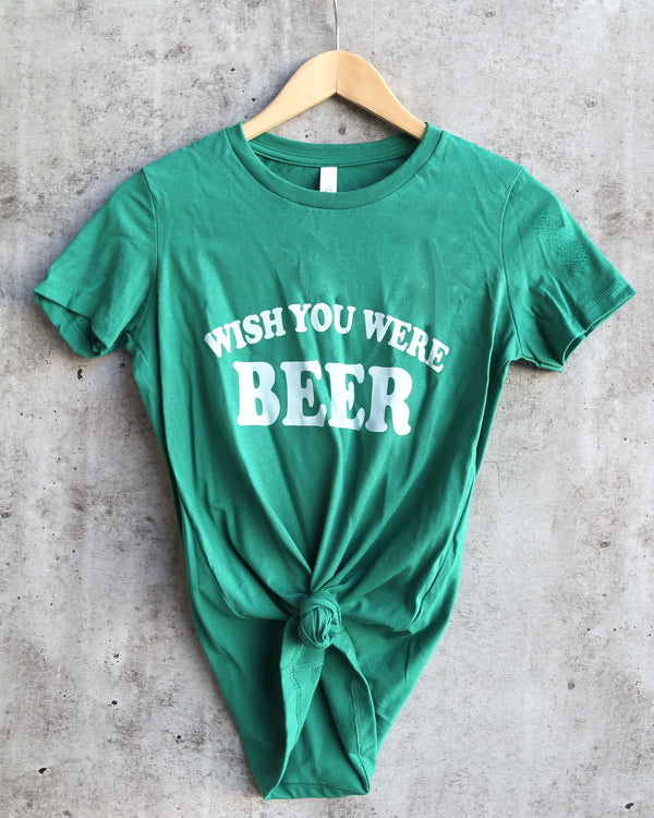 Distracted - Wish You Were Saint Patrick's Day Fitted Ringspun Cotton T-Shirt in Kelly Green/White